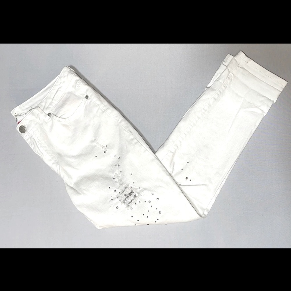 Almost Famous White Bling Skinny Crop Jeans